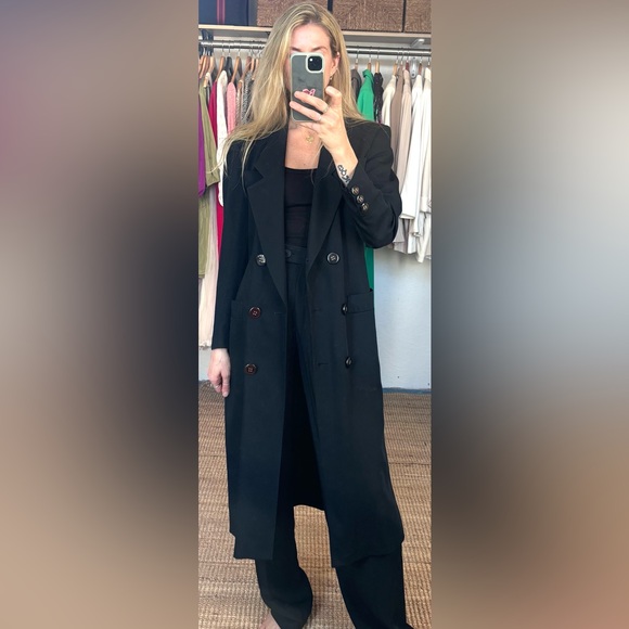 Vintage Louis Feraud Double Breasted Lightweight Wool Black Trench Coat Jacket - Picture 5 of 15